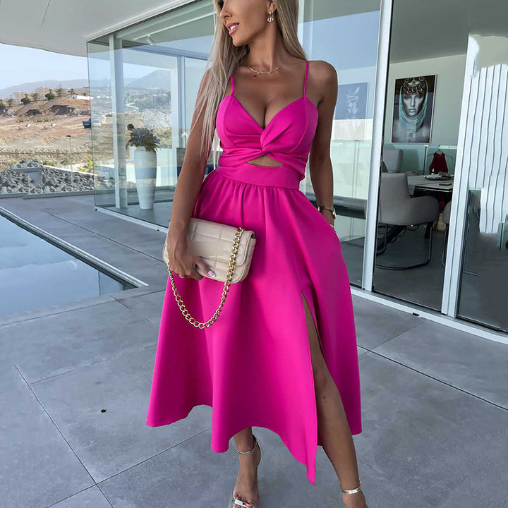 Chloe | Midikleid für Damen mit hohem Schlitz und Spaghetti-Trägern