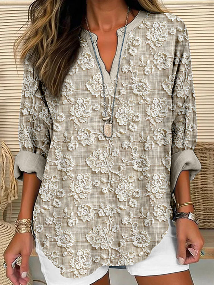 Celara | Zeitlose Entspannte Bluse mit Blumenmuster und V-Ausschnitt