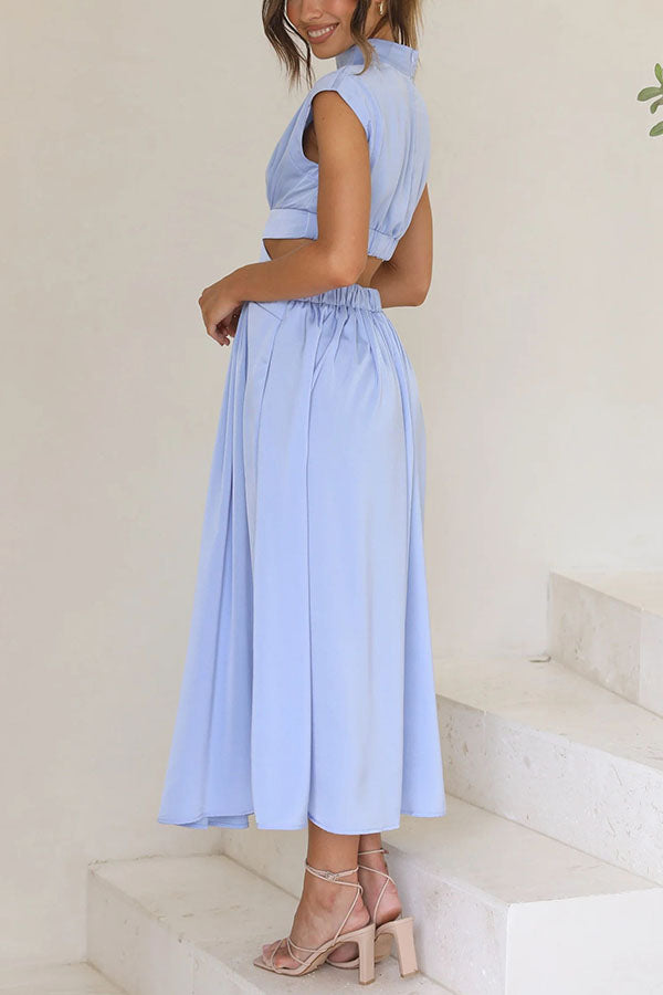 Quincy | Midi-Kleid für Damen mit Cut-Out und Taschen und Rundhalsausschnitt