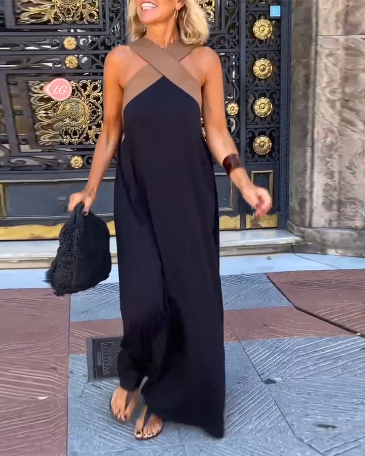 Olive | Maxikleid für Damen mit Kreuzhals