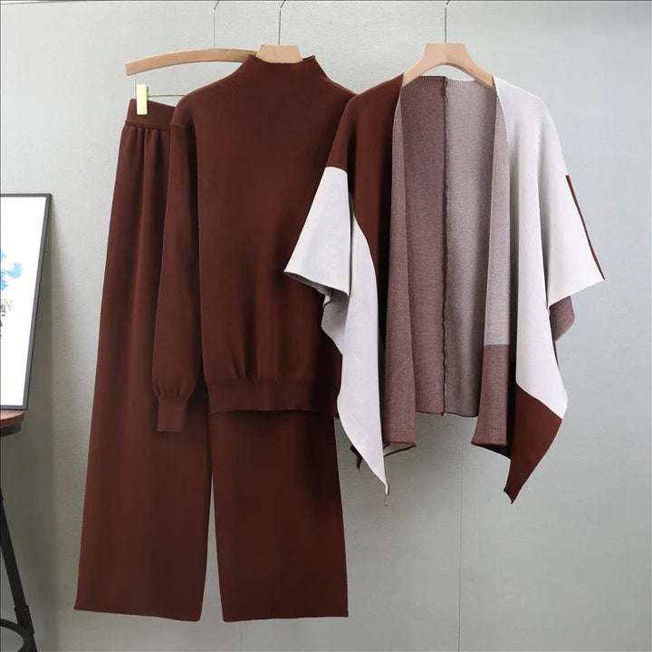 JUNA | Raffiniertes Drei-Teile-Strick-Set mit geometrischem Muster