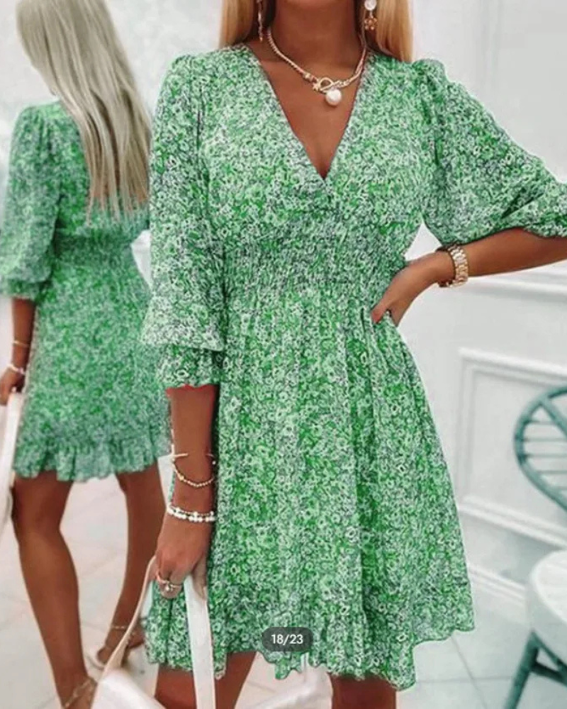 Sami | Floral Sommerkleid für Damen mit V-Ausschnitt und kurzen Ärmeln