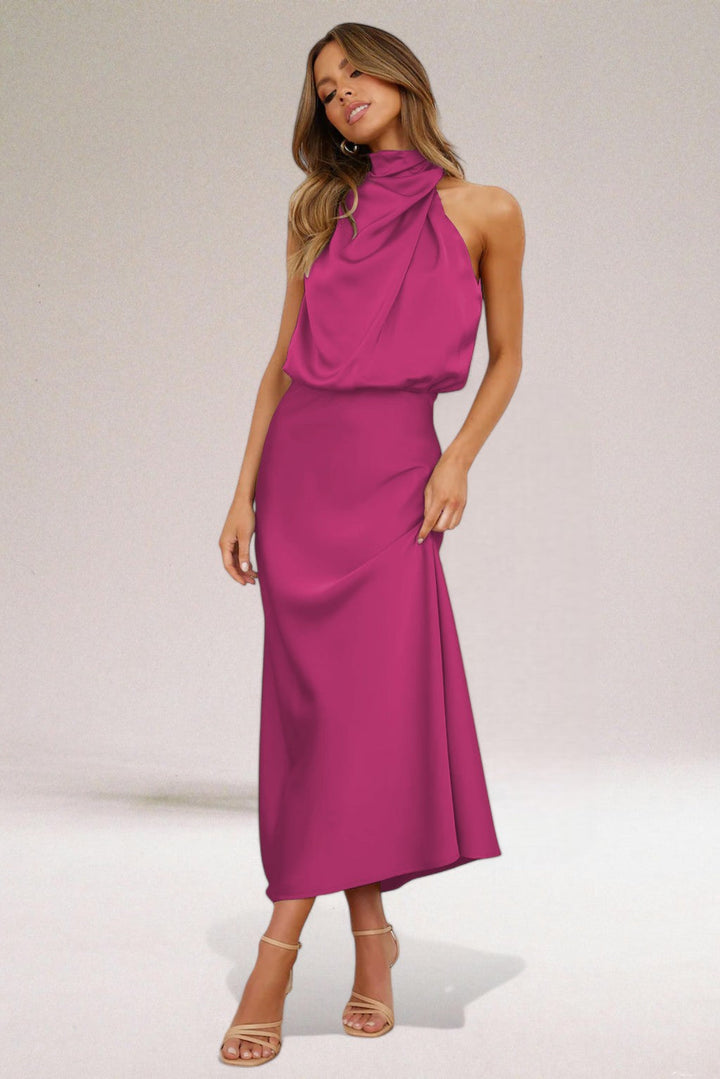 Flavia | Elegantes Halterkleid für Damen mit Wasserfallausschnitt