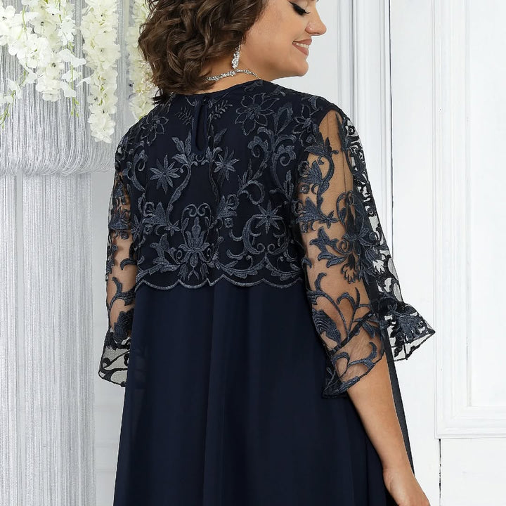 Frauen Rundhals Besticktes Patchwork Minikleid für Damen