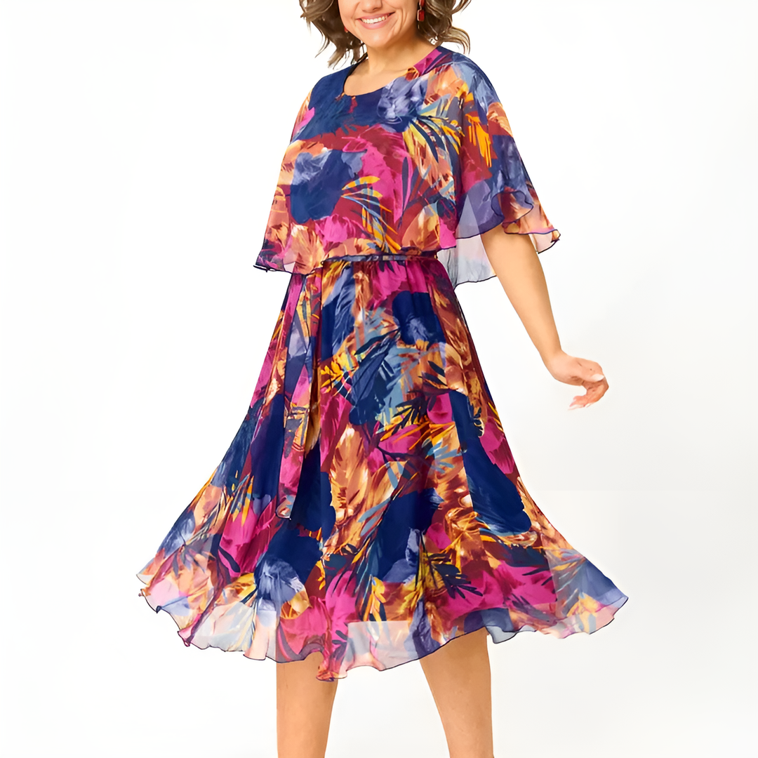 Claire | Plus Size Sommerkleid für Damen mit Rundhalsausschnitt und kurzen Ärmeln