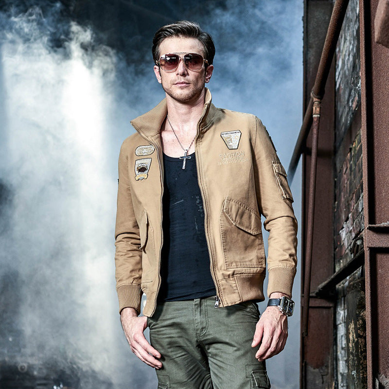 Herren Militärstil-Jacke Langarm mit Taschen