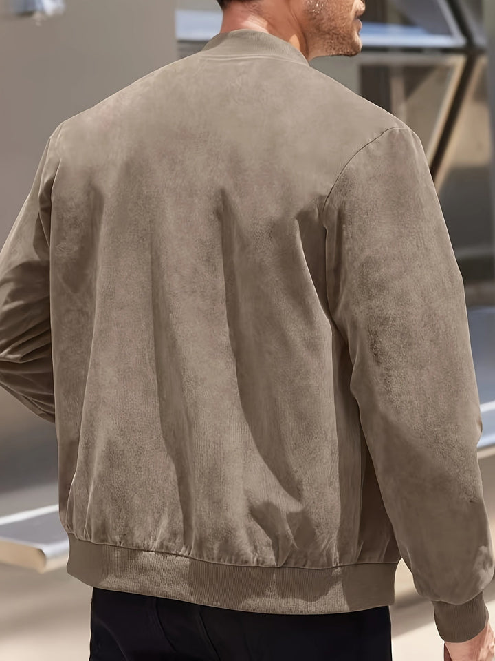 Dex | Klassische Wildleder-Zipperjacke für Herren mit Rundhalsausschnitt
