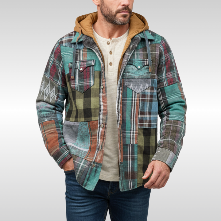 Elias | Herren Jacke mit Karo, Kapuze, Taschen und Knöpfen
