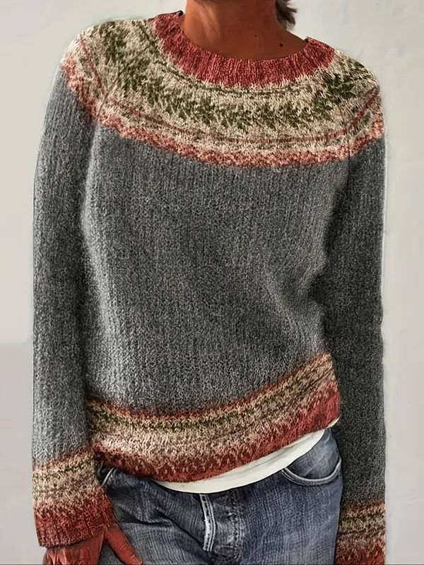 Susan | Schicker Ethno-Pullover Strickmode für Damen mit Rundhalsausschnitt