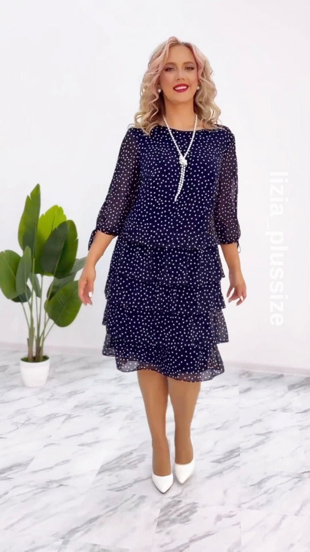 Antonia | Elegantes Herbstkleid für Damen mit Punkten und Rundhalsausschnitt