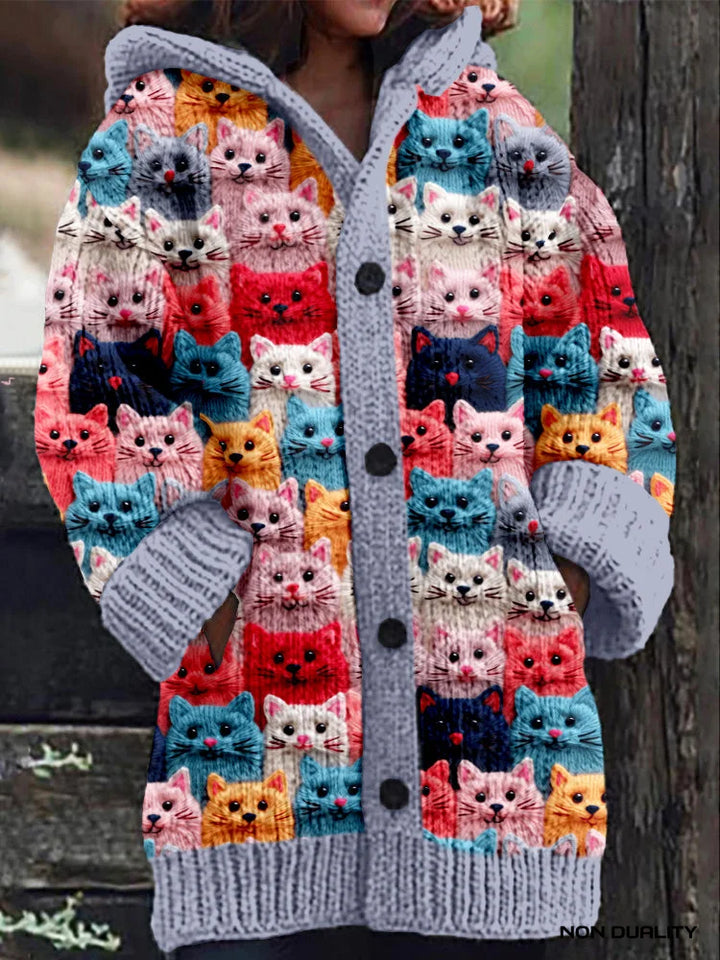 Isabella | Bunt gestrickte Katzen Strickjacke für Damen