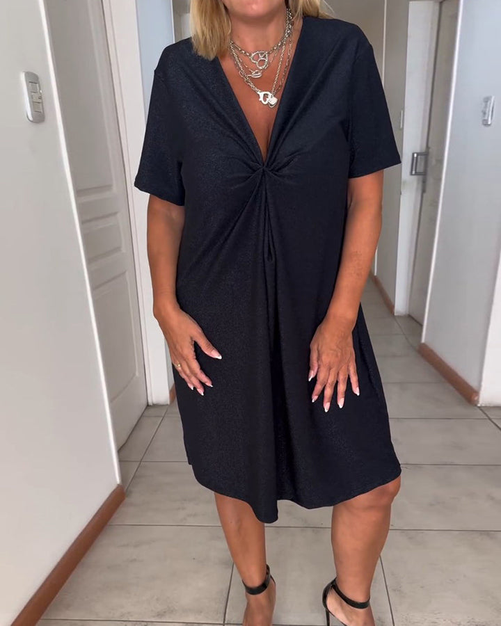 Els | Midikleid für Damen mit kurzen Ärmeln und V-Ausschnitt