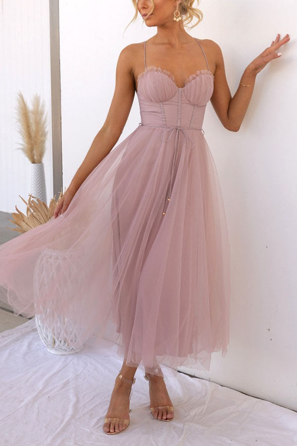 Modernes Prinzessinnen-Maxikleid für Damen mit Trägern für besondere Anlässe