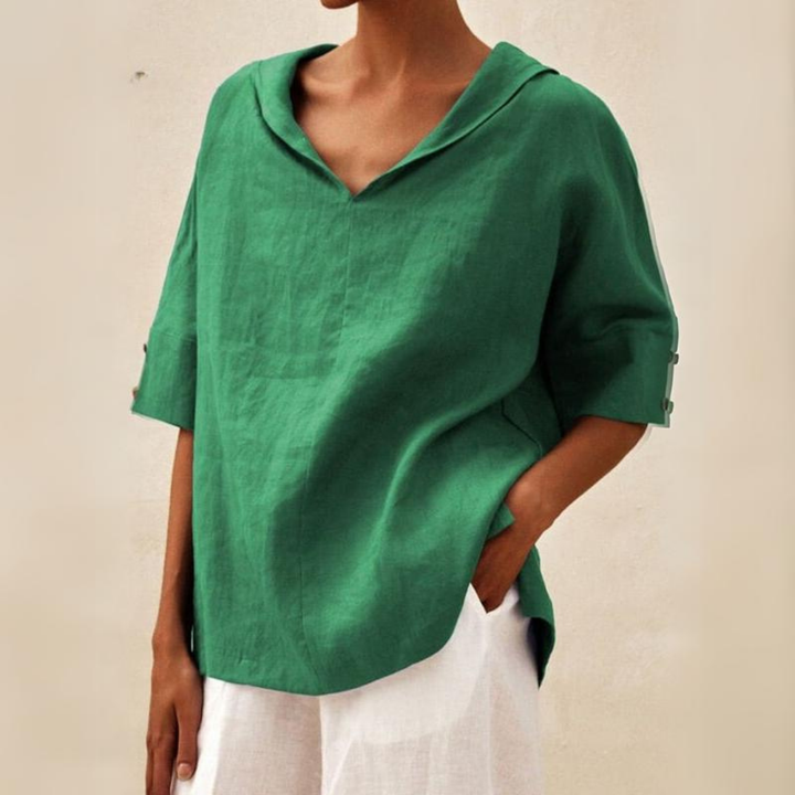 Zoe | Lässige Lockere Bluse für Damen mit Rundhalsausschnitt und kurzen Ärmeln