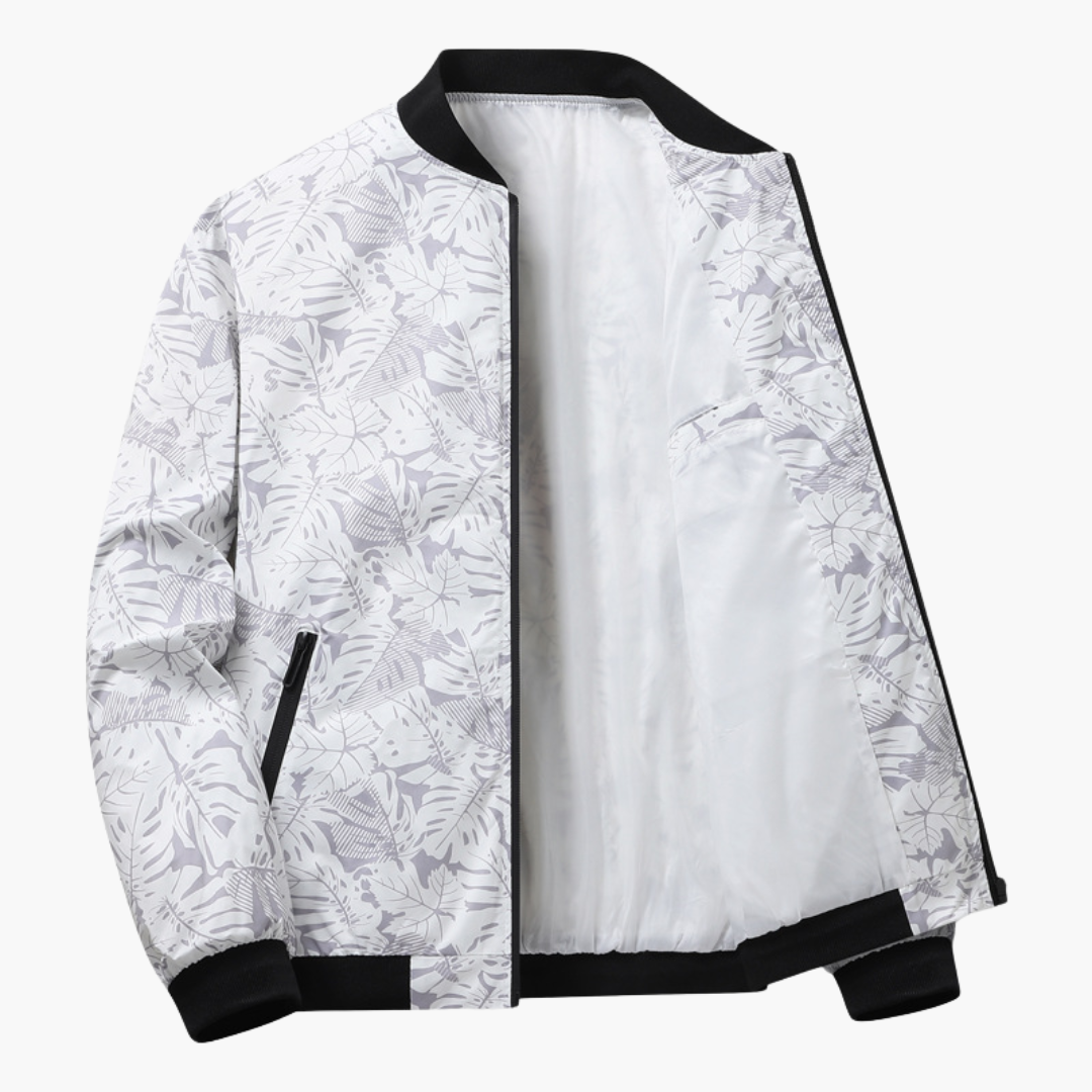 Elegante Herren Bomberjacke mit Blumenmuster und Rundhalsausschnitt