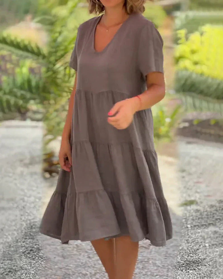 Zoey | Lässiges Sommer V-Ausschnitt Kleid mit langen Ärmeln