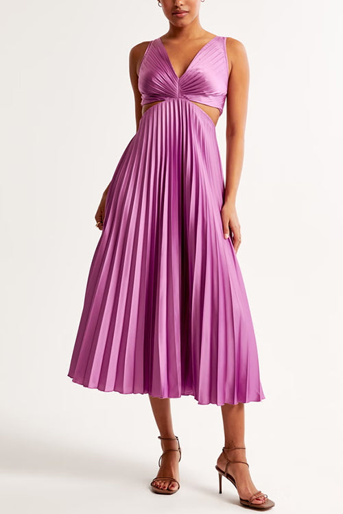 Elsa | Elegantes Plissiertes Maxikleid für Damen mit V-Ausschnitt