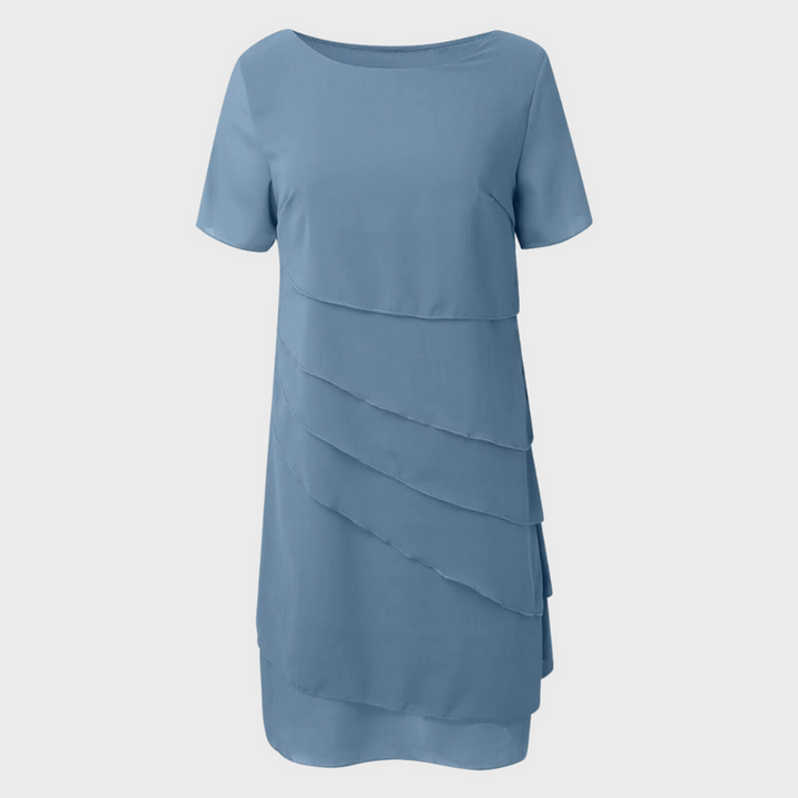 Elara | Geschichtetes Midikleid für Damen mit Rundhalsausschnitt und kurzen Ärmeln
