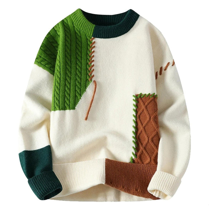 Francesca | Gemütlicher Patchwork Pullover für Herren mit Rundhalsausschnitt
