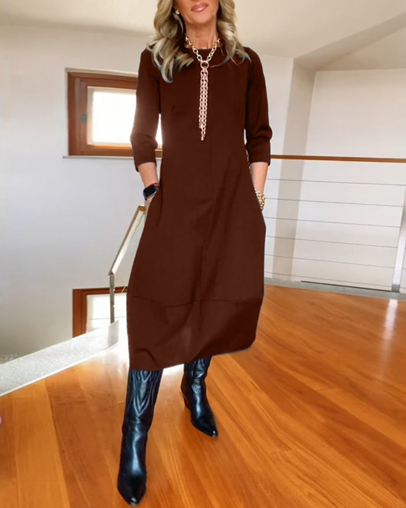 Sara | Stilvolles und Bequemes Midikleid für Damen mit Rundhalsausschnitt
