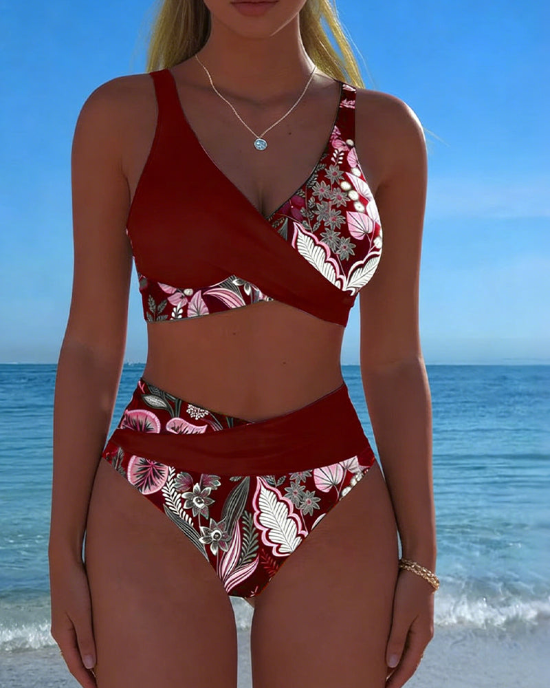 Fiorella | Damen geblümter Bikini mit V-Ausschnitt