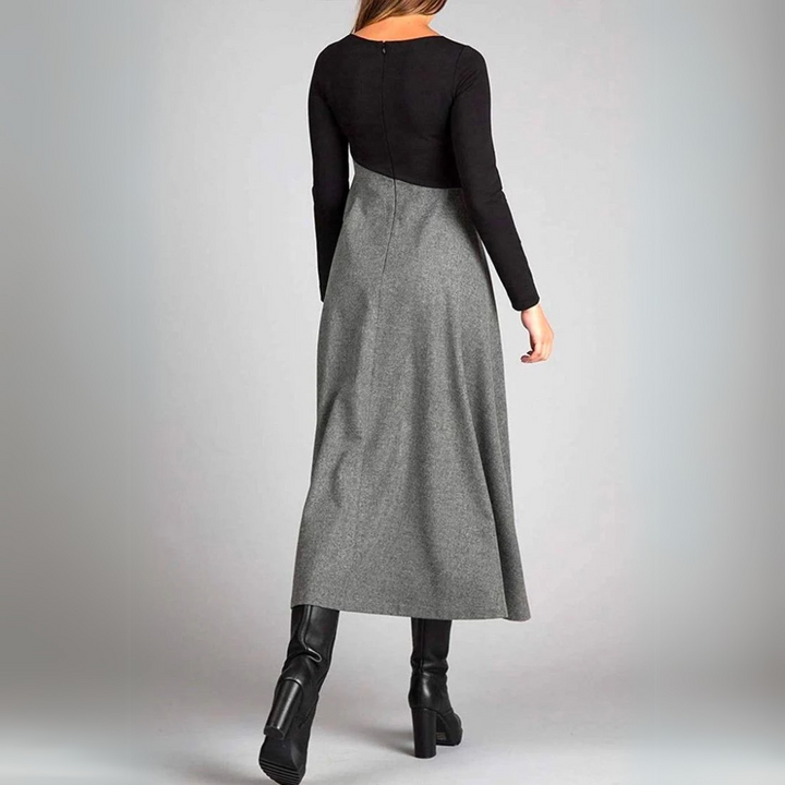 Rachel | Elegantes Midikleid für Damen mit Rundhalsausschnitt und langen Ärmeln