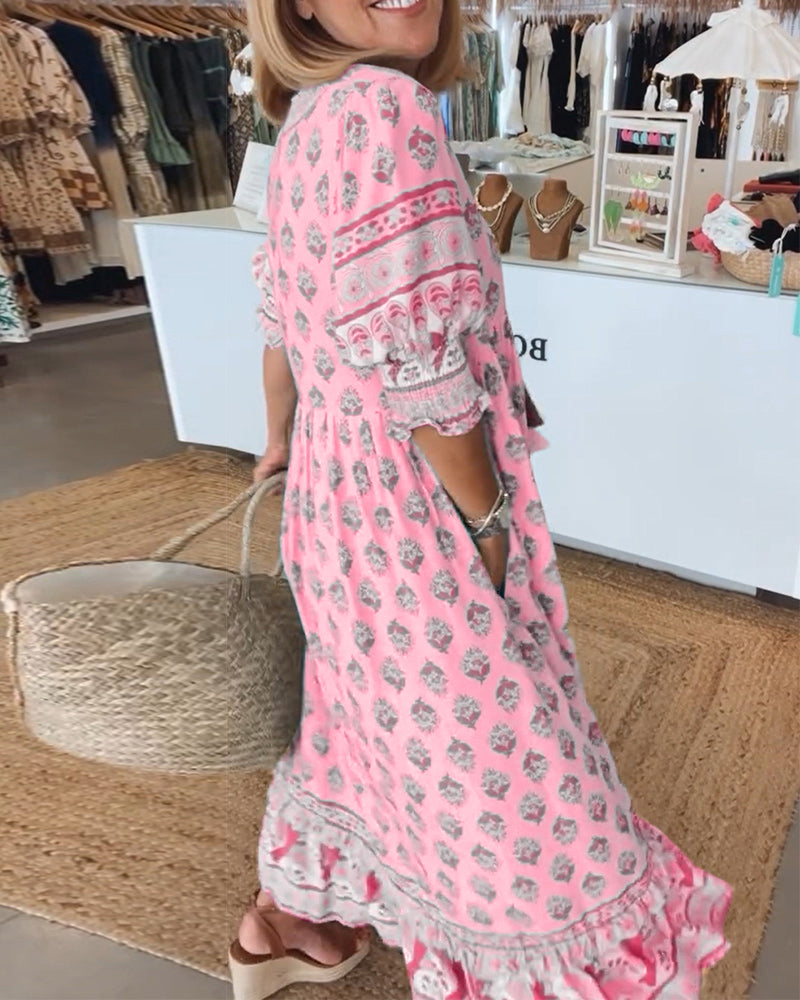 Giusy | Lässiges Bedrucktes Kleid für Damen mit V-ausschnitt und Halben Ärmeln