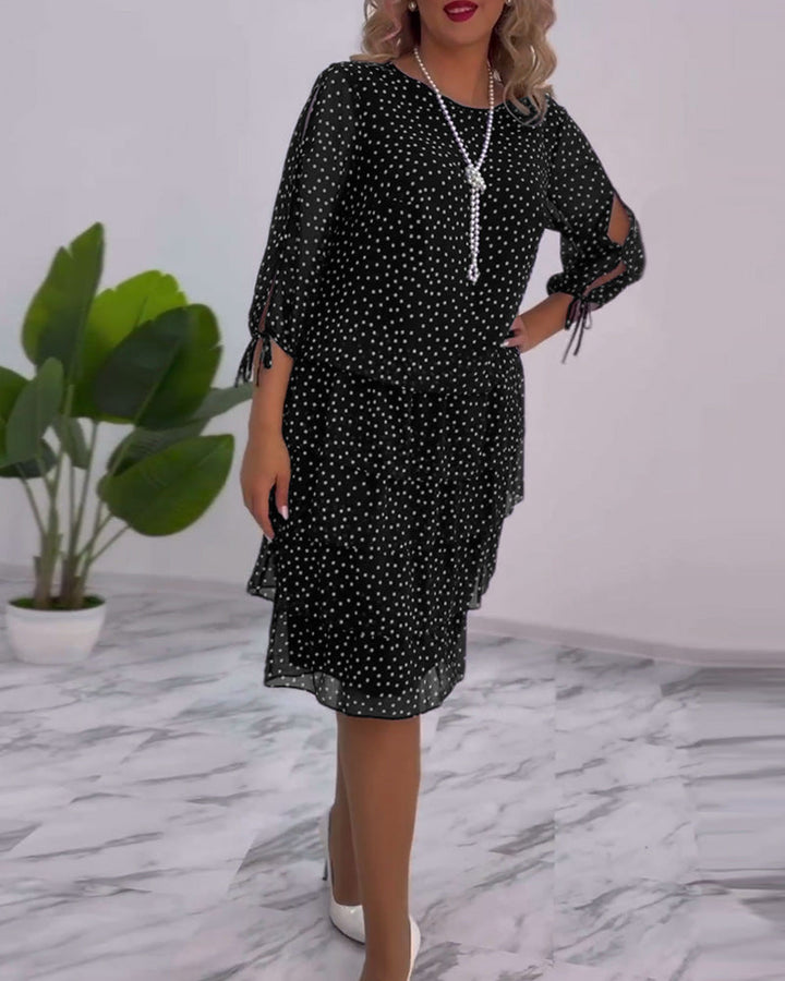 Tilly | Gepunktetes Schichtenkleid für Damen mit Rundhalsausschnitt und 3/4-Ärmeln