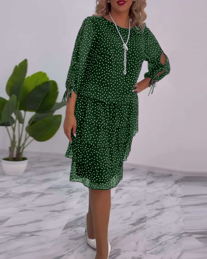 Tilly | Gepunktetes Schichtenkleid für Damen mit Rundhalsausschnitt und 3/4-Ärmeln
