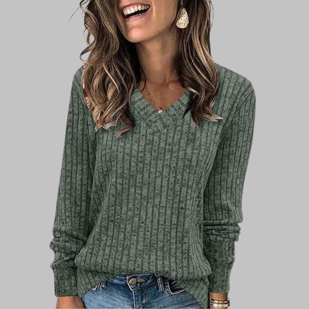 Damen Pullover mit langen Ärmeln und V-Ausschnitt