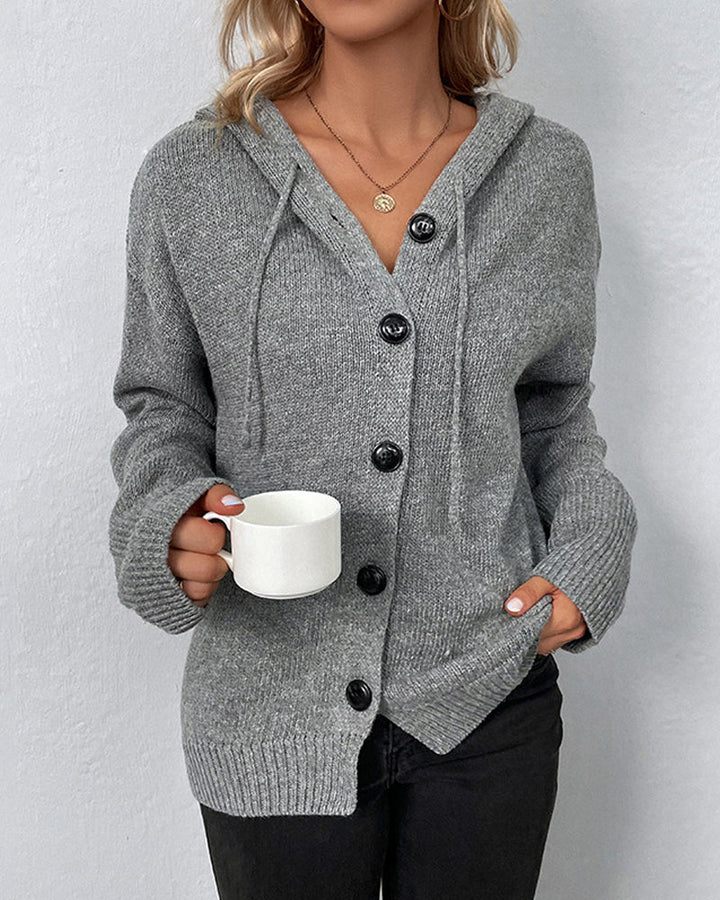 Lea | Damen Strickjacke mit Kapuze und Knöpfen