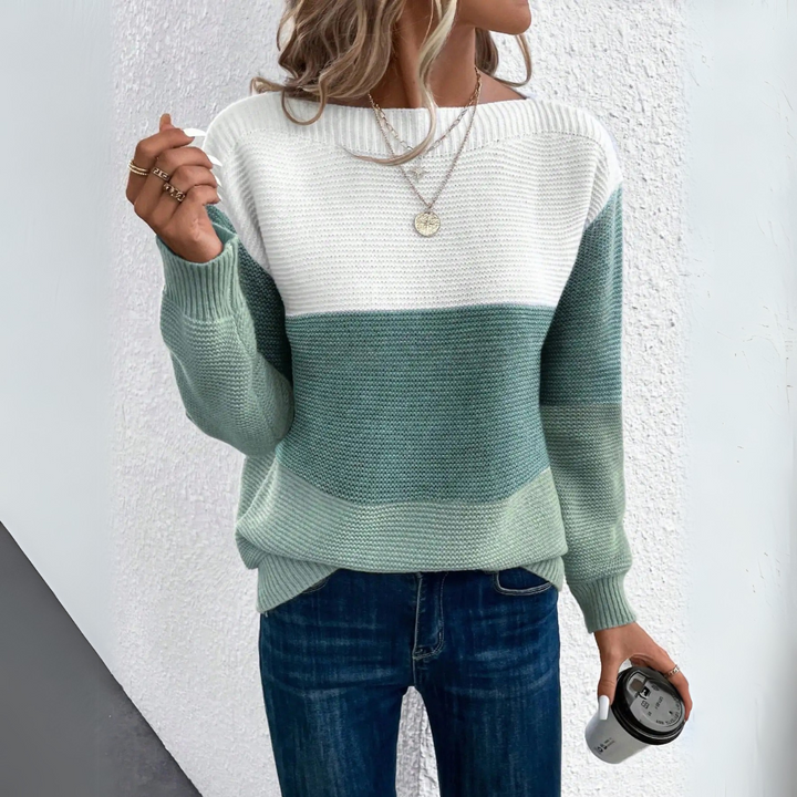 Clara | Stilvoller dreifarbiger Patchwork-Pullover für Damen