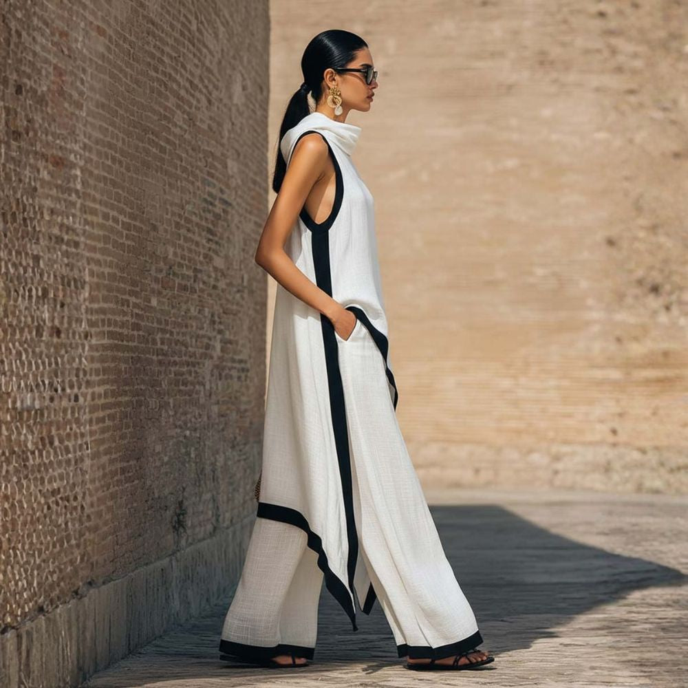 Mara | Damen Zweiteiler mit weiter Hose, asymmetrisch