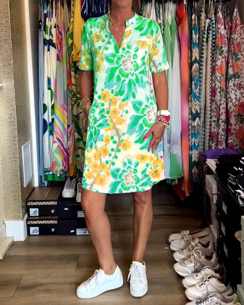 Federica | Kleid für Damen mit kurzen Ärmeln und floralem Druck
