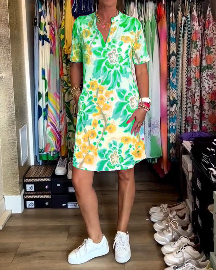 Federica | Kleid für Damen mit kurzen Ärmeln und floralem Druck