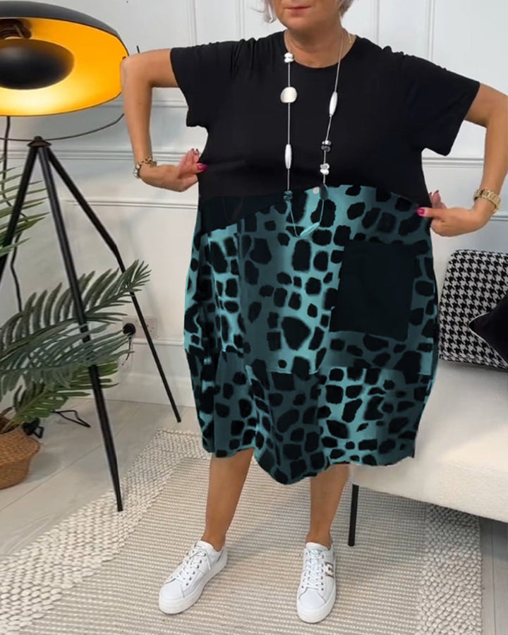Sherlene | Leopardprint Kleid für Damen mit Rundhalsausschnitt und kurzen Ärmeln