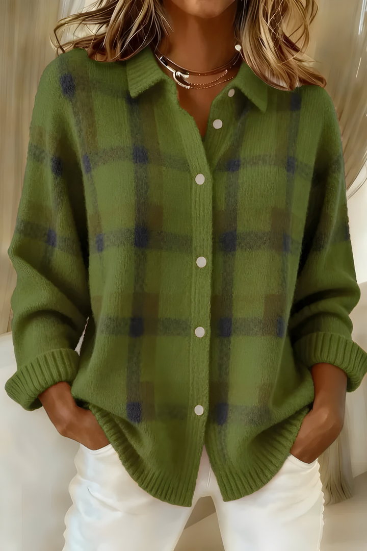 Tesa | Gemütlicher Karopullover Cardigan für Damen mit Rundhalsausschnitt