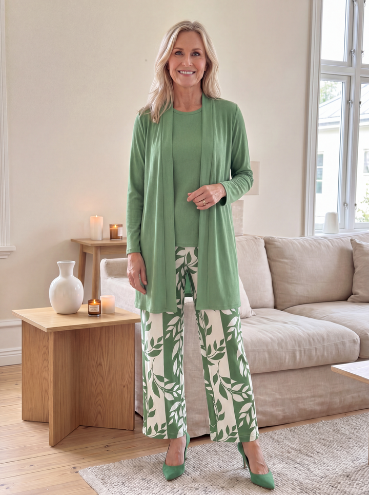 Soraya | Lässiges Frühlings-Drei-Teile-Set für Damen mit Rundhalsausschnitt