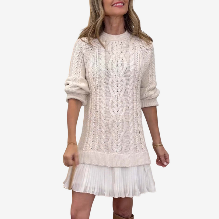 Gaëlle | Schick Strickkleid für Damen mit Rundhalsausschnitt und kurzen Ärmeln