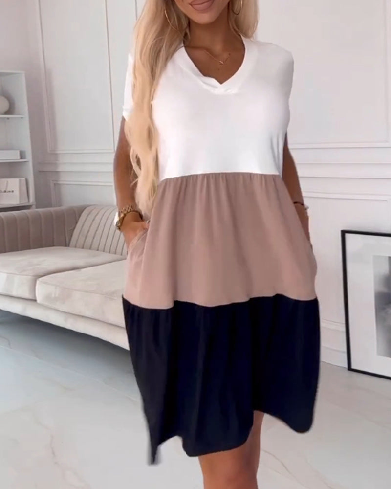 Alva | Farbblock Freizeitkleid für Damen mit kurzen Ärmeln