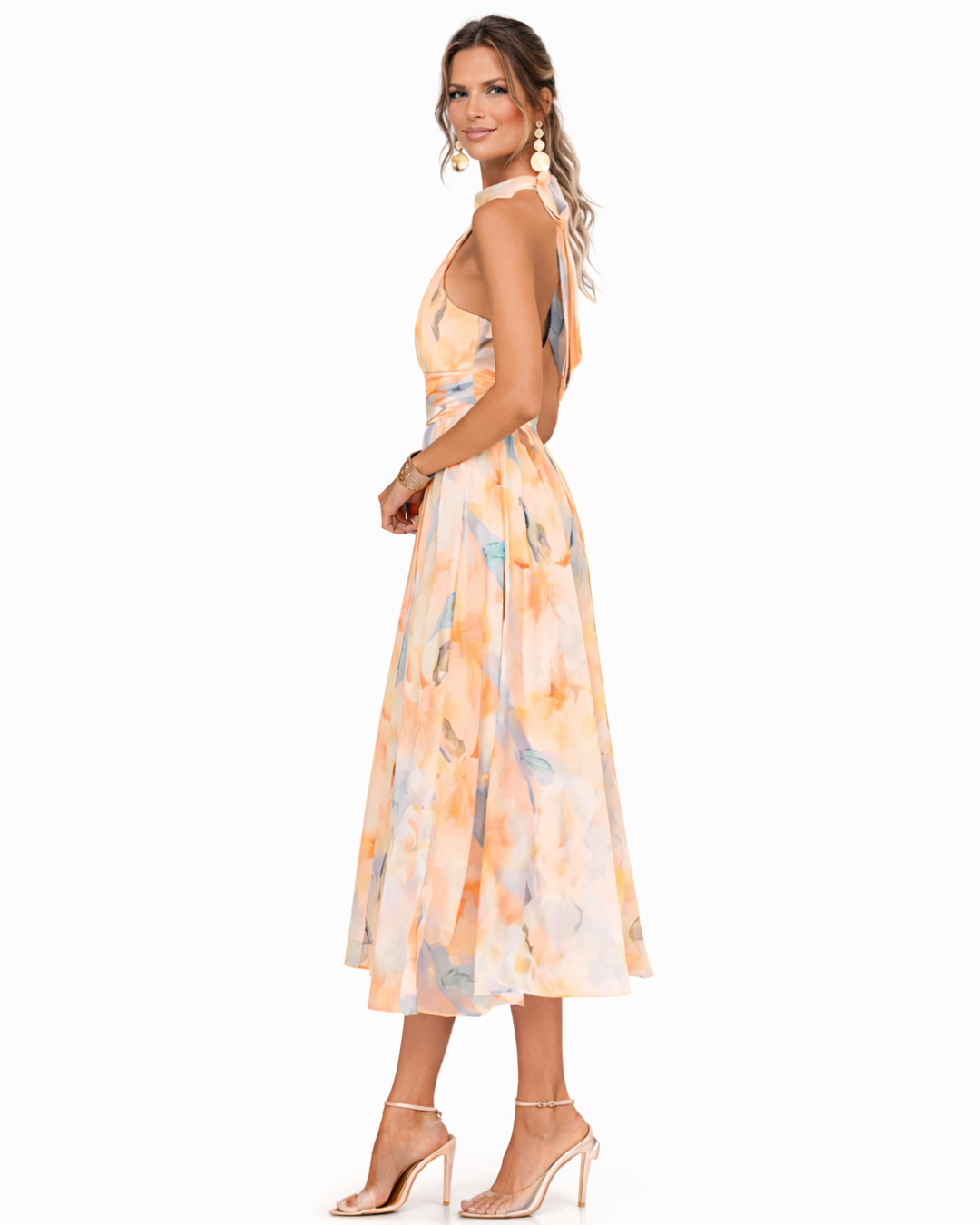 Aurora | Aquarell Druck Halter Neck Maxikleid für Damen