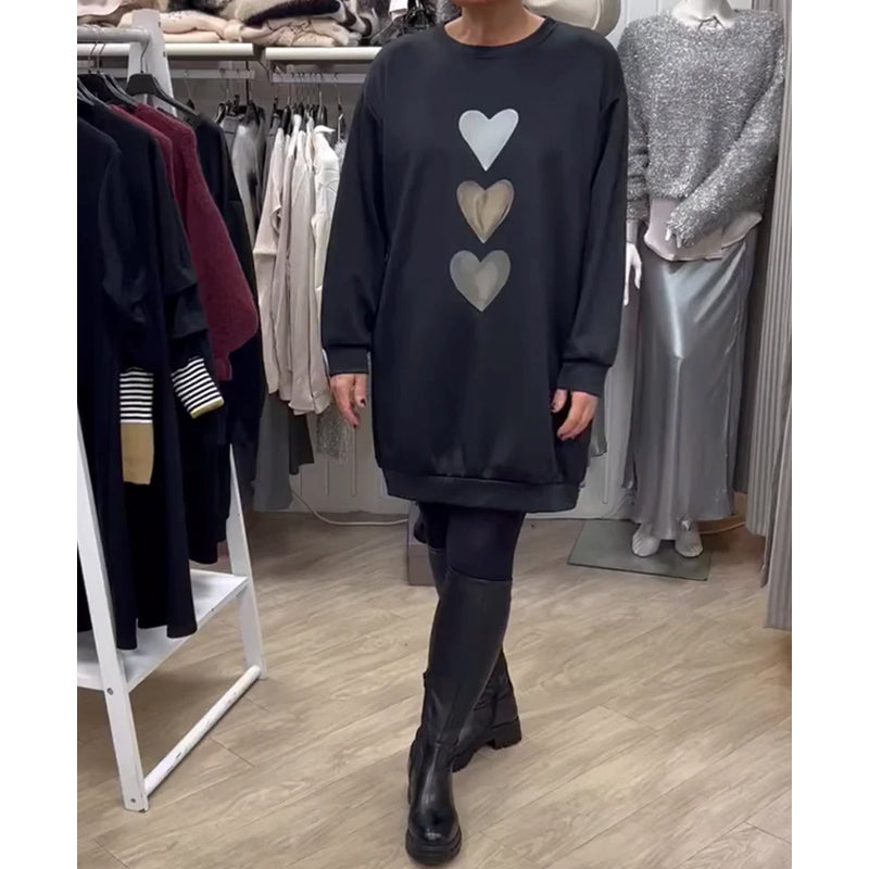 Francine | Damen Langarm Herzmuster Sweatshirt mit Rundhalsausschnitt
