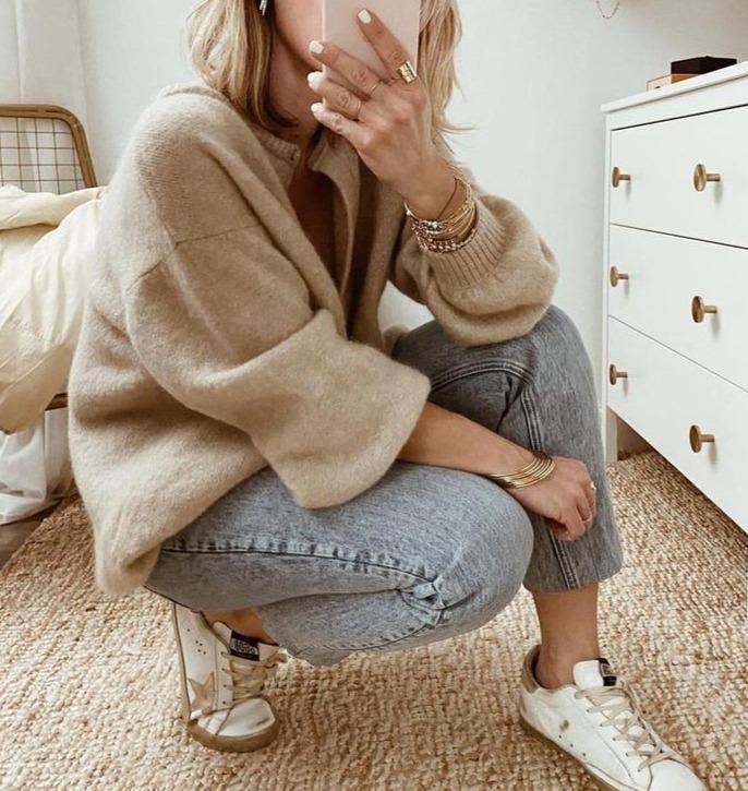 Damen Cardigan mit Knöpfen und langen Ärmeln