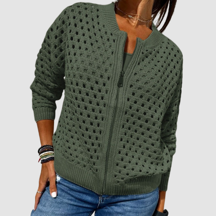 Desiree Strickcardigan für Damen mit Rundhalsausschnitt und langen Ärmeln