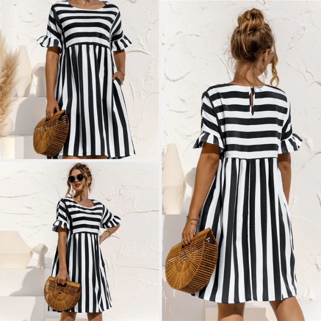 Lucinda | Gestreiftes Rüschenshirt-Maternity-Minikleid für Damen