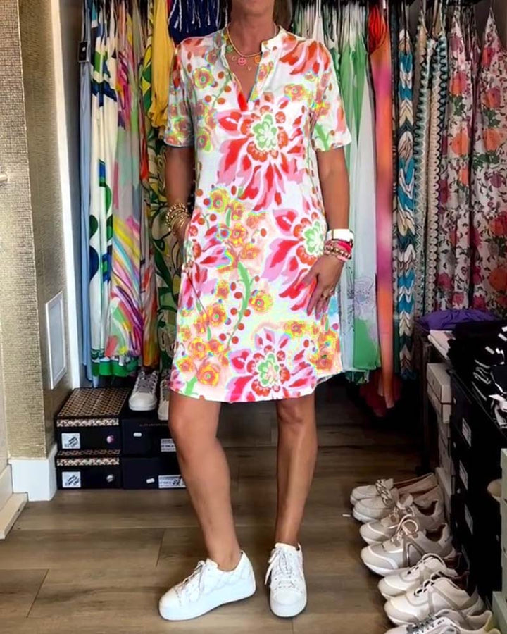 Federica | Kleid für Damen mit kurzen Ärmeln und floralem Druck