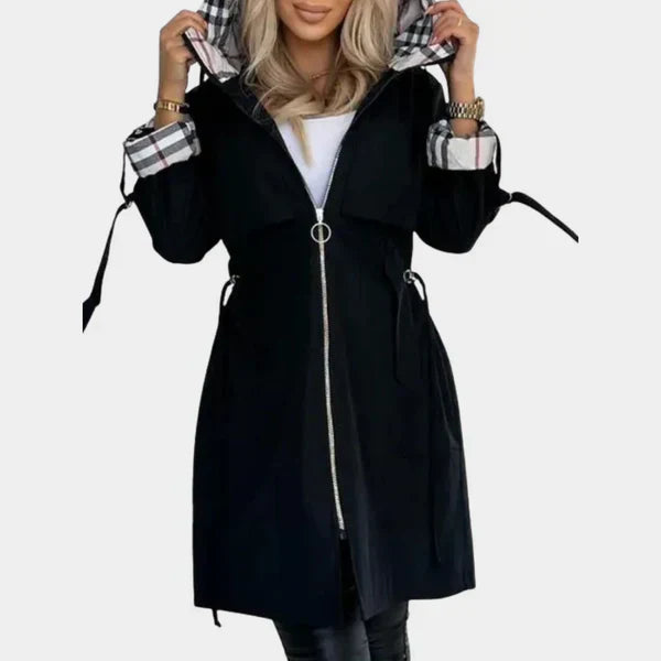 Nathalie | Eleganter Moderner Trenchcoat für Damen mit Karomuster und Kapuze