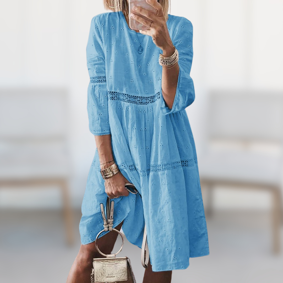 Vera | Elegantes Sommerkleid für Damen mit Rundhalsausschnitt und kurzen Ärmeln