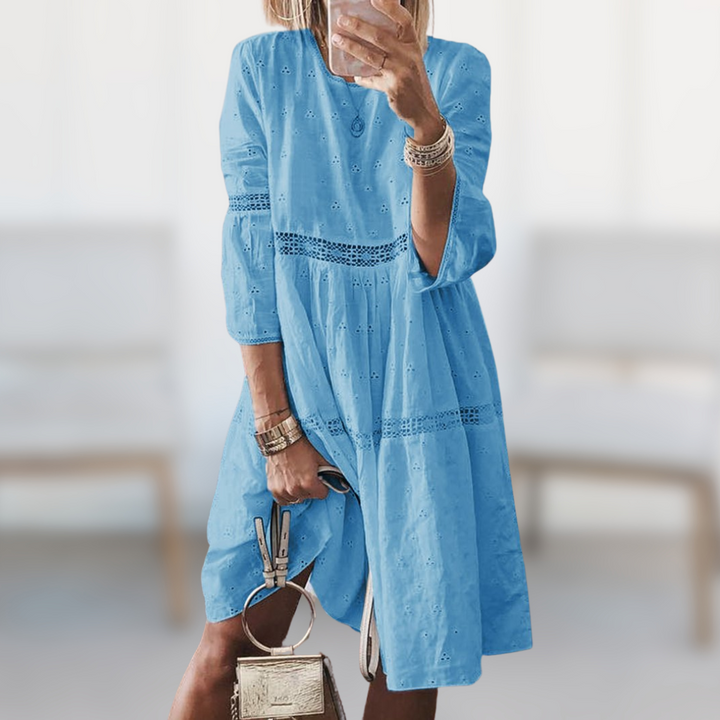 Vera | Elegantes Sommerkleid für Damen mit Rundhalsausschnitt und kurzen Ärmeln