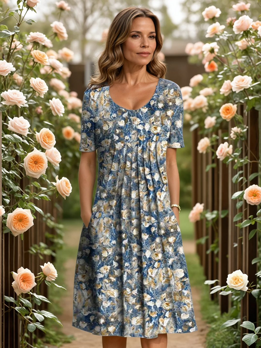 Fiona | Elegantes Alltagskleid für Damen mit Blumenmuster und Rundhalsausschnitt
